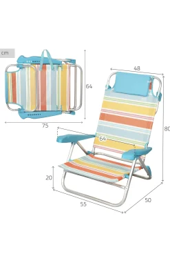 Aktive Silla Plegable De Playa Rayas Multicolor 7 Posiciones, Estructura De Aluminio Y Cojín