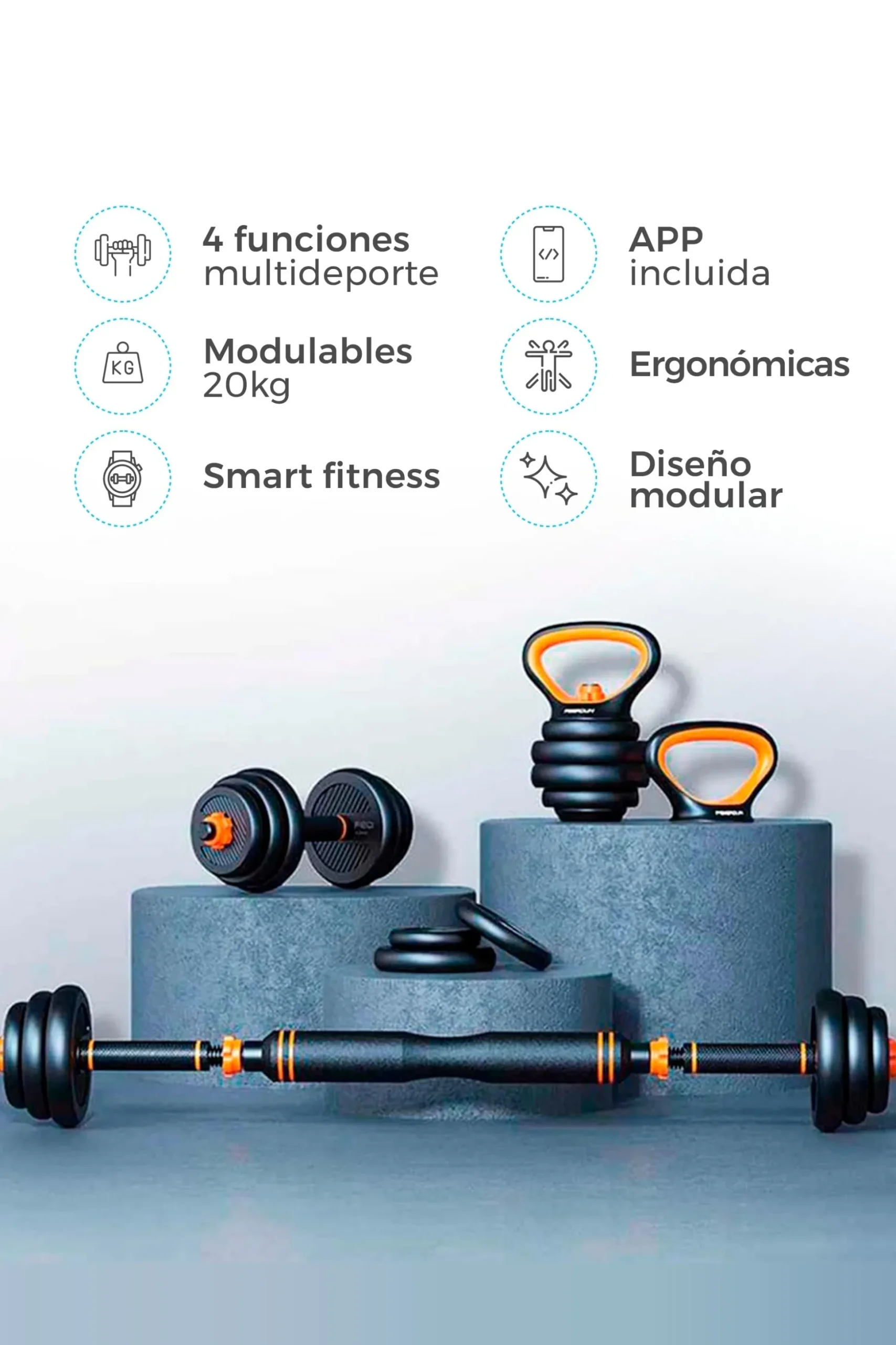 Kit Mancuernas, Barra Y Pesa Rusa Xiaomi Fed 20kg