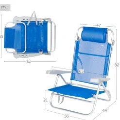 Pack De 2 Sillas De Playa Plegables Y Reclinables 7 Posiciones C/cojín Y Asas
