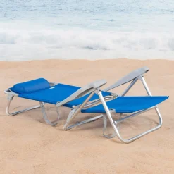 Pack De 2 Sillas De Playa Plegables Y Reclinables 7 Posiciones C/cojín Y Asas