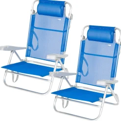 Pack De 2 Sillas De Playa Plegables Y Reclinables 7 Posiciones C/cojín Y Asas