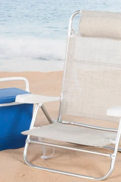 Silla De Playa Plegable Y Reclinable 7 Posiciones Aktive C/cojín Y Asas Mano