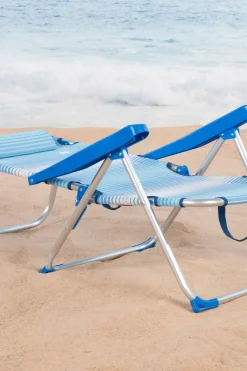Silla De Playa Plegable Y Reclinable Aktive Rayas Azul C/cojín Y Asa Hombro