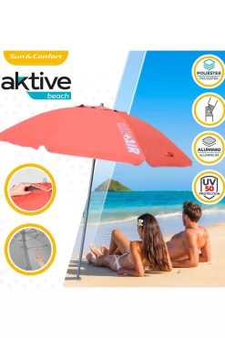 Sombrilla Playa Antiviento Ø220 CM C/mástil Reclinable Y Protección Uv50 Aktive
