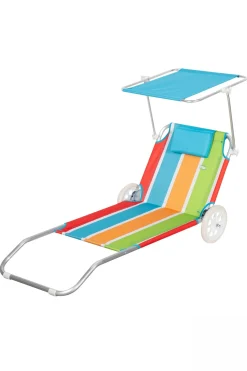 Tumbona Carro Playa 2 En 1 C/cojín Acolchado Y Parasol Aktive