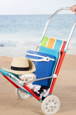 Tumbona Carro Playa 2 En 1 C/cojín Acolchado Y Parasol Aktive